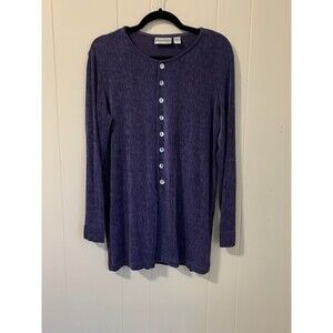 Chicos Private Edition Size 0 Womens Small S Button Up Tunic Shirt Purple Slinky